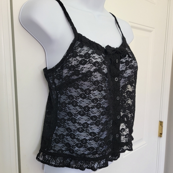 John Galt Black Ruffle Bottom Lace Button Front Cami Top Blouse OS / Small - Picture 6 of 12